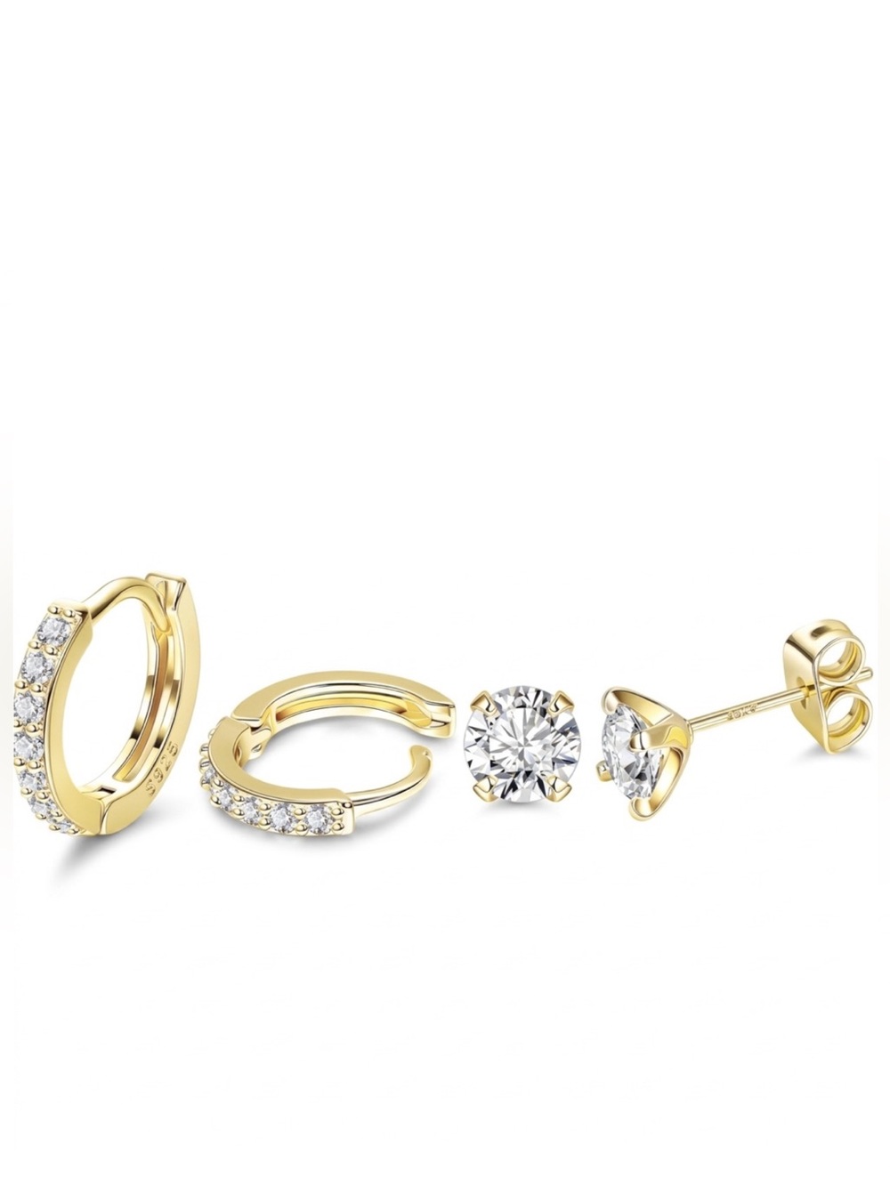 ⭐️FINAL PRICE #70 Sterling Silver Gold-Plated Cubic Zirconia Huggie Stud Earring